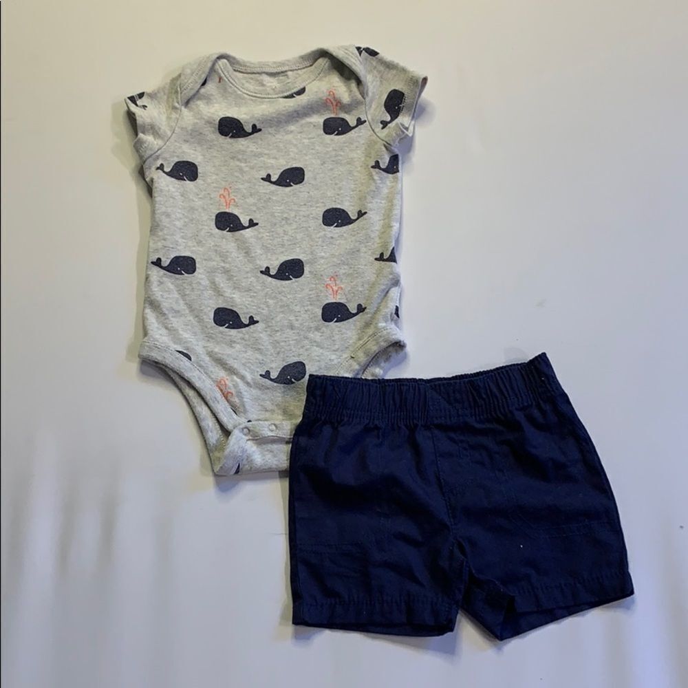 Baby Gap Bodysuit 6-12m whales Carter’s Shorts 6m